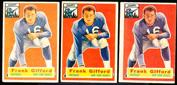 1956 Topps Fb- #53 Frank Gifford, Giants- 3 Cards