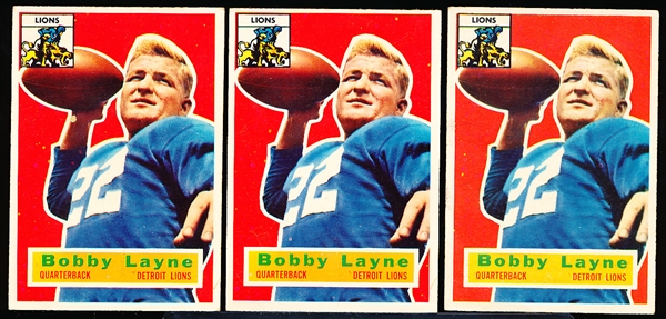 1956 Topps Fb- #116 Bobby Layne, Lions- 3 Cards