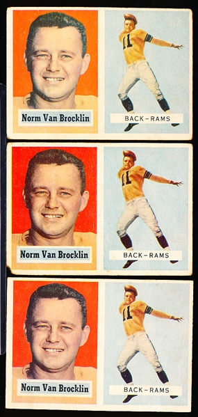 1957 Topps Fb- #22 Van Brocklin, Rams- 3 Cards