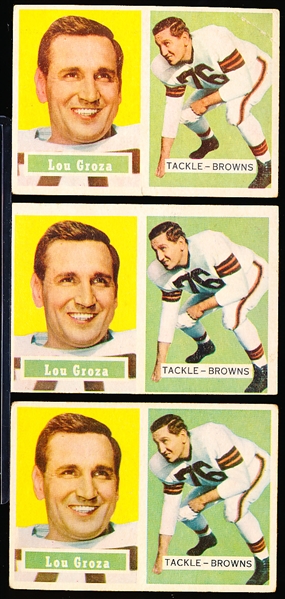 1957 Topps Fb- #28 Lou Groza, Browns- 3 Cards