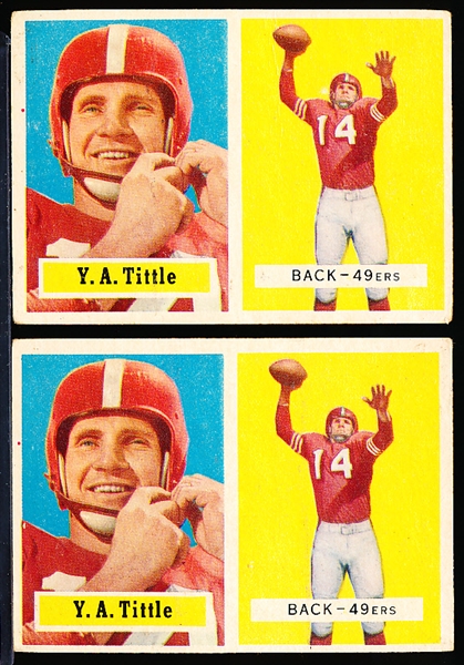 1957 Topps Fb- #30 Y.A. Tittle, 49ers- 2 Cards
