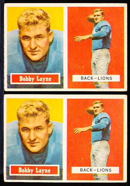 1957 Topps Fb- #32 Bobby Layne, Lions- 2 Cards