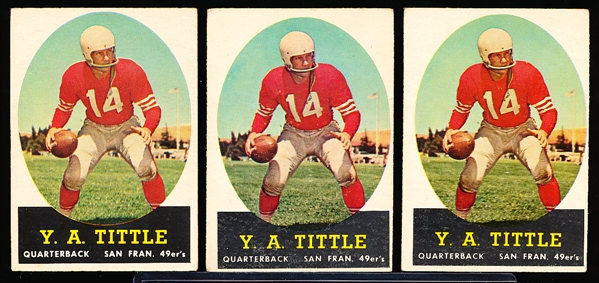 1958 Topps Fb- #86 Y.A. Tittle, 49ers- 3 Cards