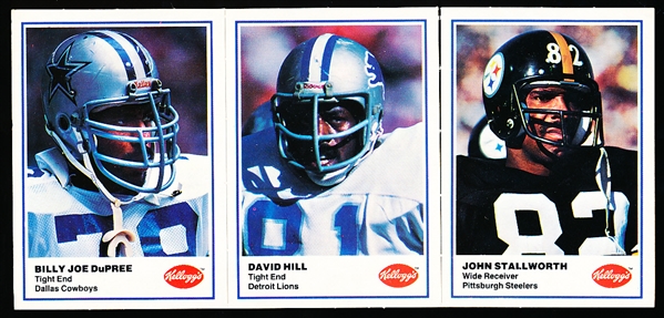 1982 Kellogg’s Football- 3 Card Panels- Billy Joe DuPree (Cowboys)/ David Hill (Lions)/ John Stallworth (Steelers)- 90 Panels
