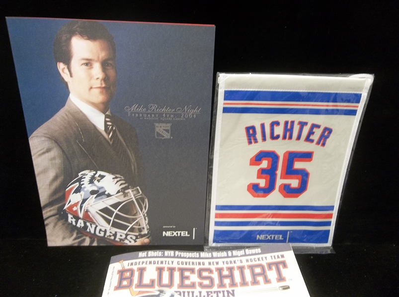 Feb. 4th, 2004 Nextel Mike Richter Night 9-1/2” x 13” Garden Hand-Out with Mini Retired Jersey Banner! 