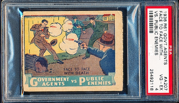 1936 M. Pressner & Co. “Government Agents vs. Public Enemies” (R61) Strip Card- #A207 Face to Face with Death- PSA Graded VG-EX 4