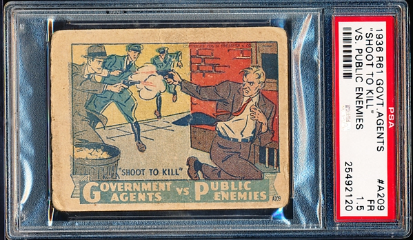 1936 M. Pressner & Co. “Government Agents vs. Public Enemies” (R61) Strip Card- #A209 Shoot to Kill- PSA Graded Fair 1.5