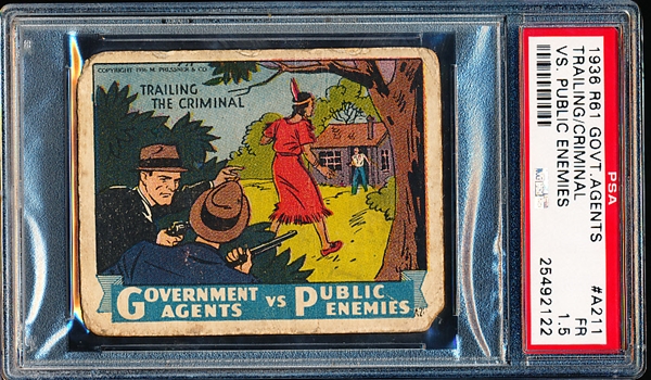 1936 M. Pressner & Co. “Government Agents vs. Public Enemies” (R61) Strip Card- #A211 Trailing the Criminal- PSA Graded Fair 1.5