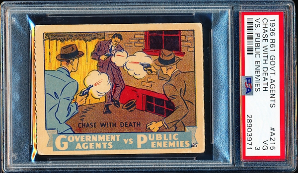 1936 M. Pressner & Co. “Government Agents vs. Public Enemies” (R61) Strip Card- #A215 Chase with Death- PSA Graded VG 3