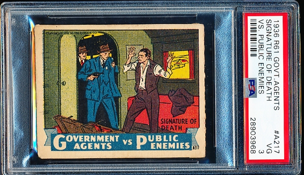 1936 M. Pressner & Co. “Government Agents vs. Public Enemies” (R61) Strip Card- #A217 Signature of Death- PSA Graded VG 3