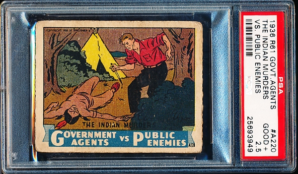 1936 M. Pressner & Co. “Government Agents vs. Public Enemies” (R61) Strip Card- #A220 The Indian Murders- PSA Graded Good+ 2.5