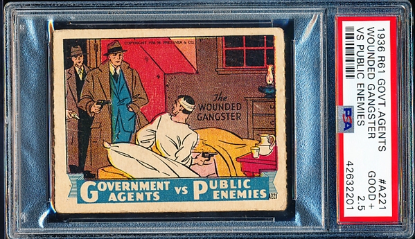 1936 M. Pressner & Co. “Government Agents vs. Public Enemies” (R61) Strip Card- #A221 The Wounded Gangster- PSA Graded Good+ 2.5.