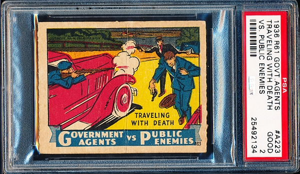 1936 M. Pressner & Co. “Government Agents vs. Public Enemies” (R61) Strip Card- #A223 Traveling with Death- PSA Graded Good 2