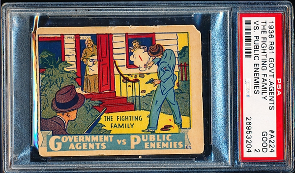 1936 M. Pressner & Co. “Government Agents vs. Public Enemies” (R61) Strip Card- #A224 The Fighting Family- PSA Graded Good 2
