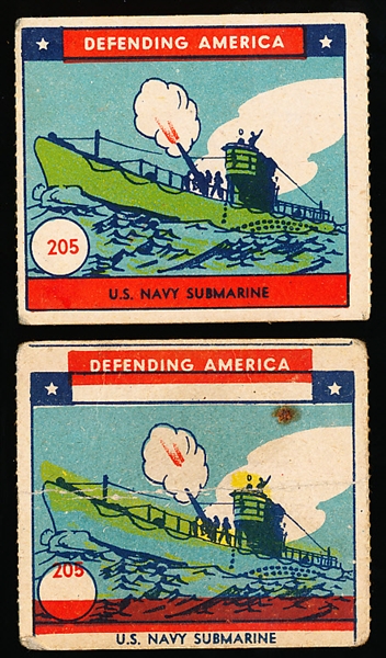 1941 W.S. Corp (N.Y.C.) “Defending America” (R40) Strip Cards- #205 U.S. Navy Submarine Printing Variation Card