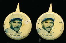1938 Our National Game Baseball Pins- Joe Medwick, St. Louis Cards- 2 Pins