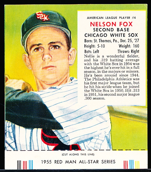 1955 Red Man Bb with Tab- AL #4 Nellie Fox, White Sox