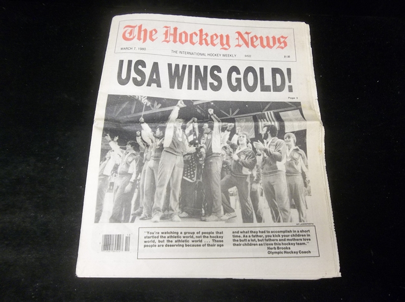 March 7, 1980 The Hockey News with “USA Wins Gold!” Cover