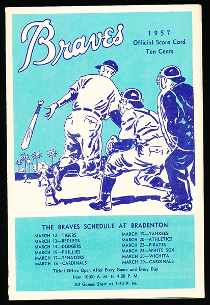 1957 Milwaukee Braves Spring Training Baseball Scorecard vs. Chicago White Sox- @Bradenton