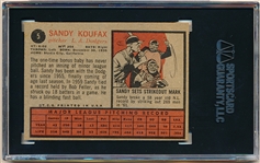 1962 Topps Baseball- #5 Sandy Koufax, Dodgers- SGC 7 (NM)