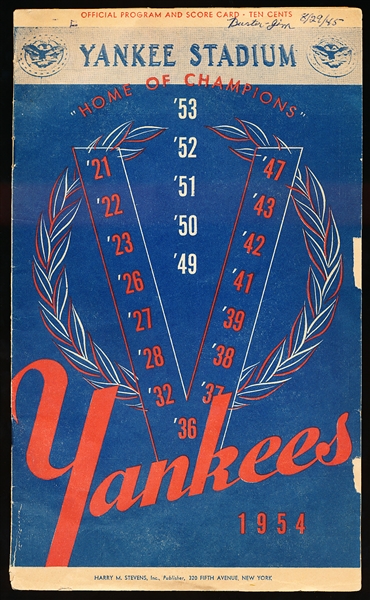 1954 New York Yankees Program vs. Chicago White Sox
