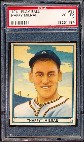 1941 Playball Baseball- #33 Happy Milnar, Cleveland Indians- PSA Vg-Ex 4