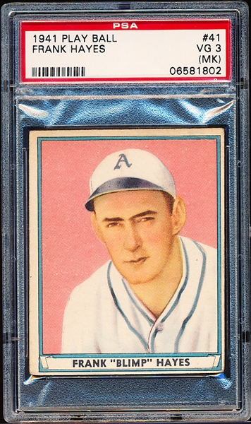 1941 Playball Baseball- #41 Frank Hayes, Phila A’s- PSA Vg 3 (MK)