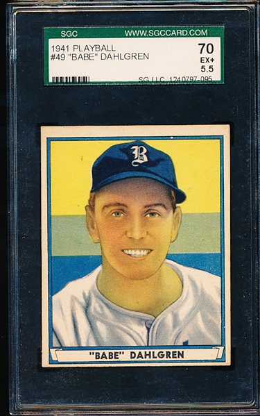 1941 Playball Baseball- #49 Babe Dahlgren, Boston Braves- SGC 70 (Ex+ 5.5)- undated back