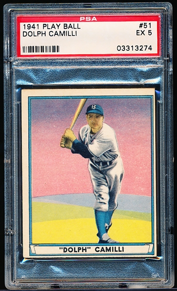 1941 Playball Baseball- #51 Dolph Camili, Brooklyn Dodgers- PSA Ex 5- Hi#