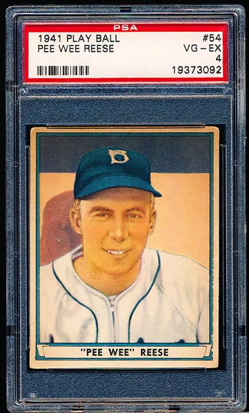 1941 Playball Baseball- #54 Pee Wee Reese, Dodgers- PSA Vg-Ex 4 – Hi#