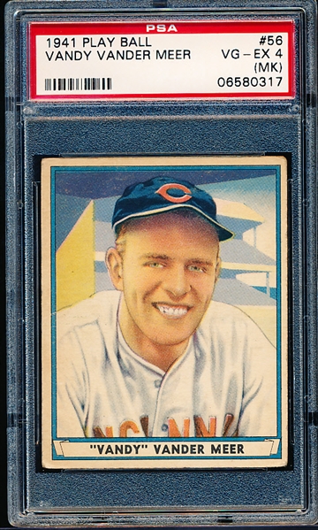 1941 Playball Baseball- #56 Johnny Vander Meer, Reds- PSA Vg-Ex 4 (MK)- Hi#
