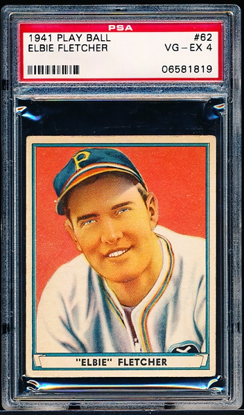 1941 Playball Baseball- #62 Elbie Fletcher, Pirates- PSA Vg-Ex 4 – Hi#
