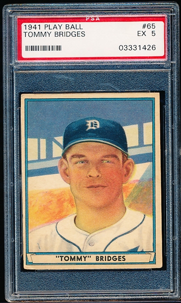 1941 Playball Baseball- #65 Tommy Bridges, Detroit- PSA Ex 5- Hi#
