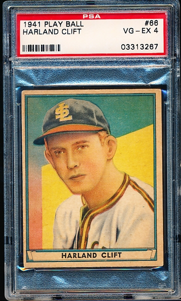 1941 Playball Baseball- #66 Harland Clift, St. Louis Browns- PSA Vg-Ex 4 – Hi#