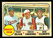 1968 Topps Baseball- #480 Manager’s Dream- Oliva/ Cardenas/ Clemente