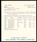 1965 Kahn’s Baseball- Joe Torre, Milwaukee Braves