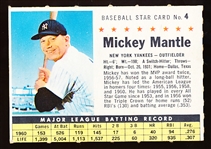 1961 Post Cereal Bb- #4 Mickey Mantle, Yankees- Company Issue