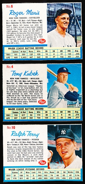 1962 Post Cereal Bb- 3 Diff Yankees