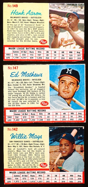 1962 Post Cereal Bb- 3 Diff Stars