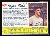 1962 Post Cereal Canadian Bb- #6 Roger Maris, Yankees- “Residence” and small “p” variation