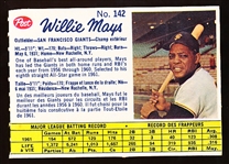 1962 Post Cereal Canadian Bb- #142 Willie Mays, Giants