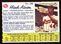 1962 Post Cereal Canadian Bb- #149 Hank Aaron, Braves