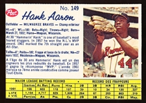 1962 Post Cereal Canadian Bb- #149 Hank Aaron, Braves