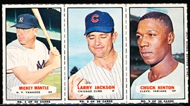 1965 Bazooka Baseball- 3 Card Panel- #1 Mantle/ #2 L. Jackson/ #3 Hinton