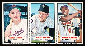1965 Bazooka Baseball- 3 Card Panel- #7 Killebrew/ #8 Pete Ward/ #9 Hank Aaron