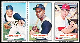 1965 Bazooka Baseball- 3 Card Panel- #13 Veale /#14 Clemente/ #15 John Callison