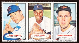 1965 Bazooka Baseball- 3 Card Panel- #28 Ron Santo/ #29 E. Howard/ #30 Brooks Robinson