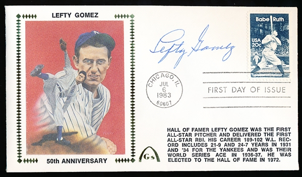 Autographed July 6, 1983 Gateway Cachet MLB- Lefty Gomez- 50th Anniversary of the 1st All-Star Game