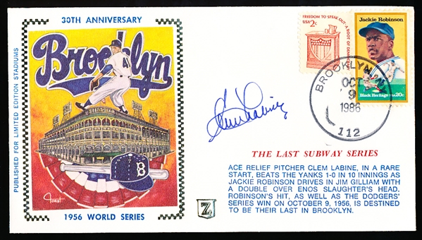 Autographed October 9, 1986 Z Cachet MLB- Clem Labine- 30th Anniversary of the 1956 World Series- Last Subway Series (at that time)
