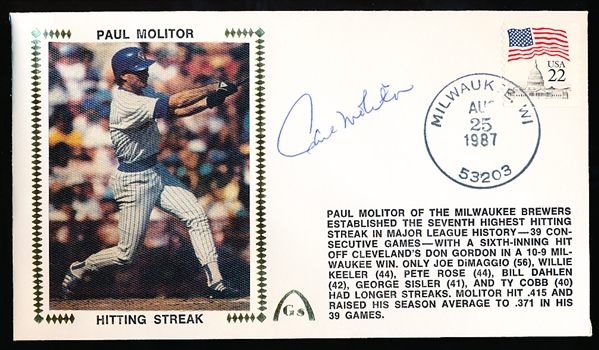Autographed August 25, 1987 Gateway Cachet MLB- Paul Molitor- 39 Game Hitting Streak